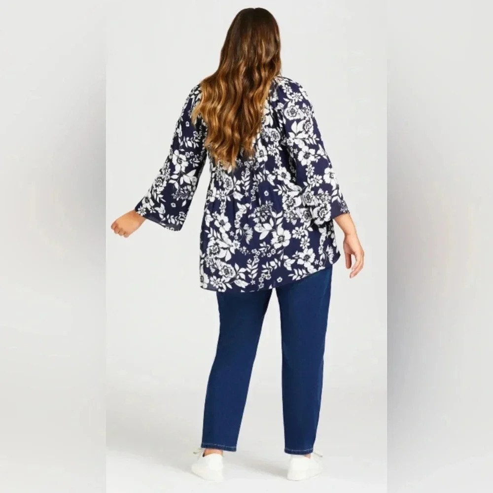 Avenue top pleat print navy blossom size 30/32 - Picture 9 of 10